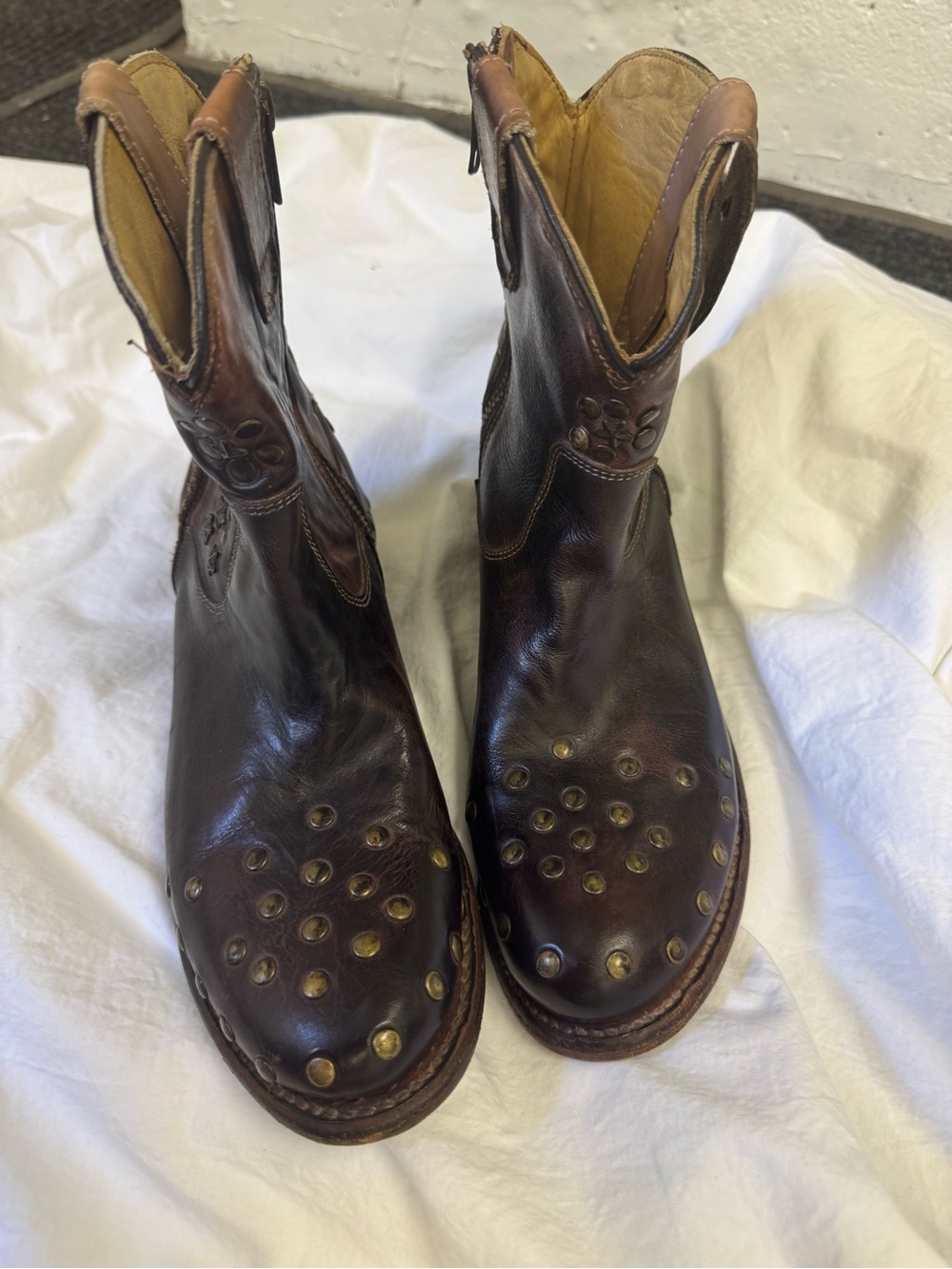 Bed Stu Dark Brown Studded Leather Booties
